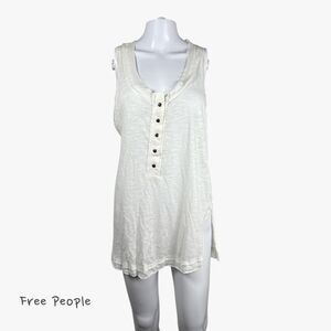 NWT Free People Women's Asymmetric Linen Blend Tank Top Boho in Ivory Size S